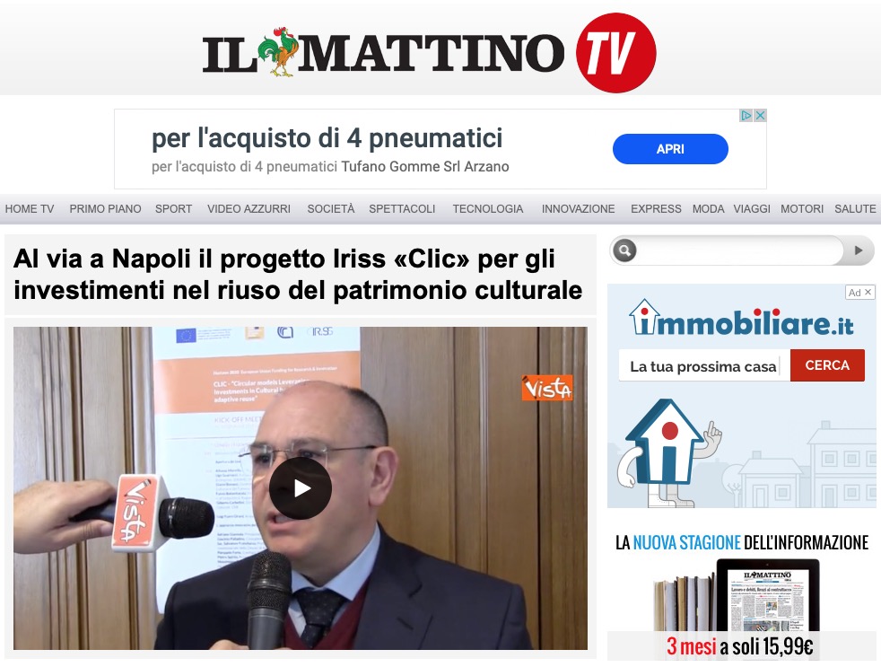 Al via a Napoli il progetto Iriss «Clic» per gli investimenti nel riuso del patrimonio culturale