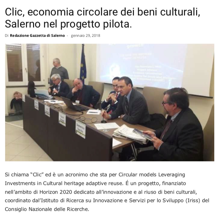 Clic, economia circolare dei beni culturali, Salerno nel progetto pilota